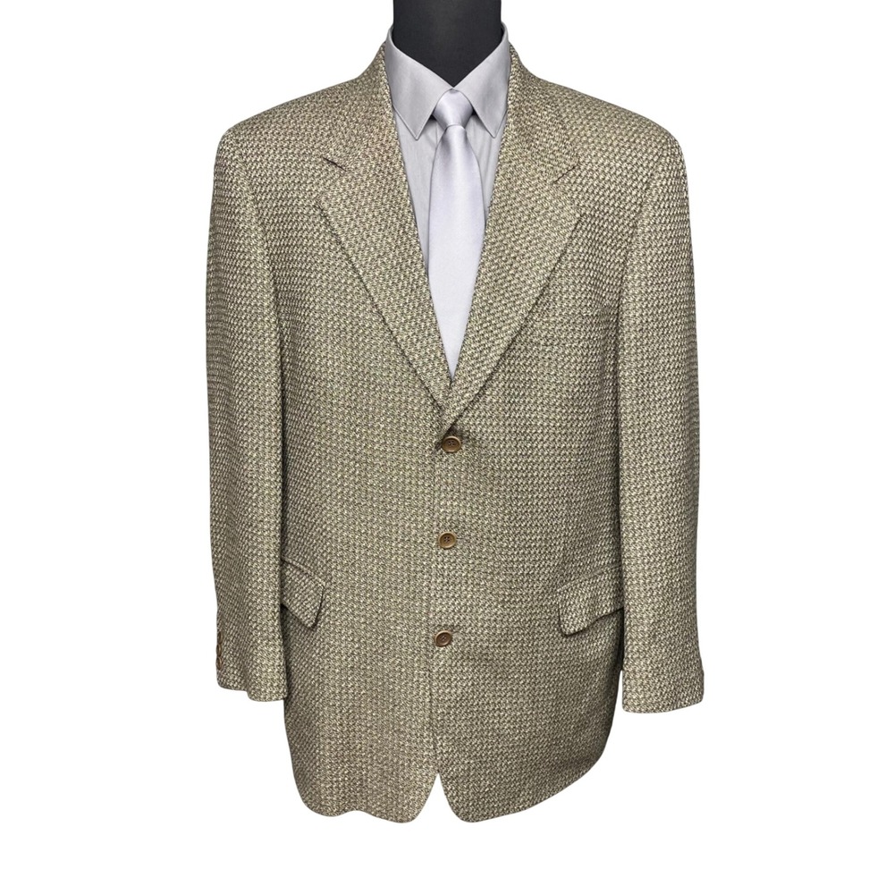 Vintage Cavelli Sport Coat Mens 42L Tan Silk Wool Tweed Blazer USA Professional
